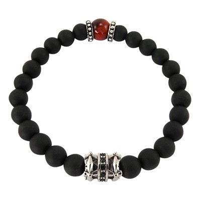 URBAN ROCKS Armband schwarze Achatsteine, Tigerauge Rot, schwarze Zirkoniasteine, 8 mm