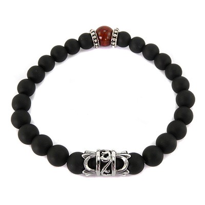 URBAN ROCKS Armband schwarze Achatsteine, drei Edelstahlelemente, Tigerauge Rot, 8 mm