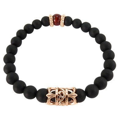 URBAN ROCKS Armband schwarze Achatsteine, Tigerauge, Edelstahl-Elemente IP rosévergoldet, 8 mm