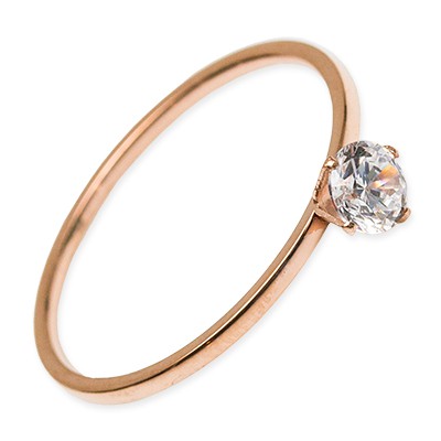 Edelstahlring Solitär - rosévergoldet