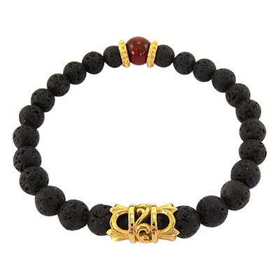 URBAN ROCKS Armband schwarze Lavasteine, Tigerauge, Edelstahl-Elemente IP vergoldet, 8 mm